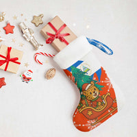 Nicaragua Christmas Stocking with Jaguar in Sleigh Christmas Tree Snowflakes and Flag Colors Design - Wonder Print Shop
