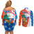 Nicaragua Christmas Couples Matching Off Shoulder Short Dress and Long Sleeve Button Shirt with Jaguar in Sleigh Christmas Tree Snowflakes and Flag Colors Design - Wonder Print Shop
