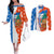 Nicaragua Christmas Couples Matching Off The Shoulder Long Sleeve Dress and Long Sleeve Button Shirt with Jaguar in Sleigh Christmas Tree Snowflakes and Flag Colors Design - Wonder Print Shop