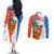 Nicaragua Christmas Couples Matching Off The Shoulder Long Sleeve Dress and Long Sleeve Button Shirt with Jaguar in Sleigh Christmas Tree Snowflakes and Flag Colors Design - Wonder Print Shop