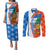 Nicaragua Christmas Couples Matching Puletasi and Long Sleeve Button Shirt with Jaguar in Sleigh Christmas Tree Snowflakes and Flag Colors Design - Wonder Print Shop