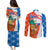 Nicaragua Christmas Couples Matching Puletasi and Long Sleeve Button Shirt with Jaguar in Sleigh Christmas Tree Snowflakes and Flag Colors Design - Wonder Print Shop