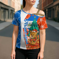 Nicaragua Christmas Cross Shoulder Shirt with Jaguar in Sleigh Christmas Tree Snowflakes and Flag Colors Design - Wonder Print Shop