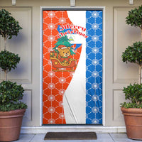 Nicaragua Christmas Door Cover with Jaguar in Sleigh Christmas Tree Snowflakes and Flag Colors Design - Wonder Print Shop