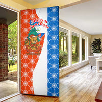 Nicaragua Christmas Door Cover with Jaguar in Sleigh Christmas Tree Snowflakes and Flag Colors Design - Wonder Print Shop