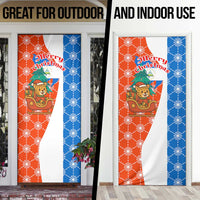 Nicaragua Christmas Door Cover with Jaguar in Sleigh Christmas Tree Snowflakes and Flag Colors Design - Wonder Print Shop