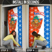 Nicaragua Christmas Door Cover with Jaguar in Sleigh Christmas Tree Snowflakes and Flag Colors Design - Wonder Print Shop