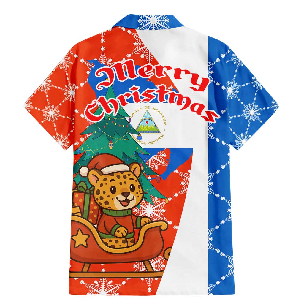 Nicaragua Christmas Family Matching Mermaid Dress and Hawaiian Shirt with Jaguar in Sleigh Christmas Tree Snowflakes and Flag Colors Design - Wonder Print Shop