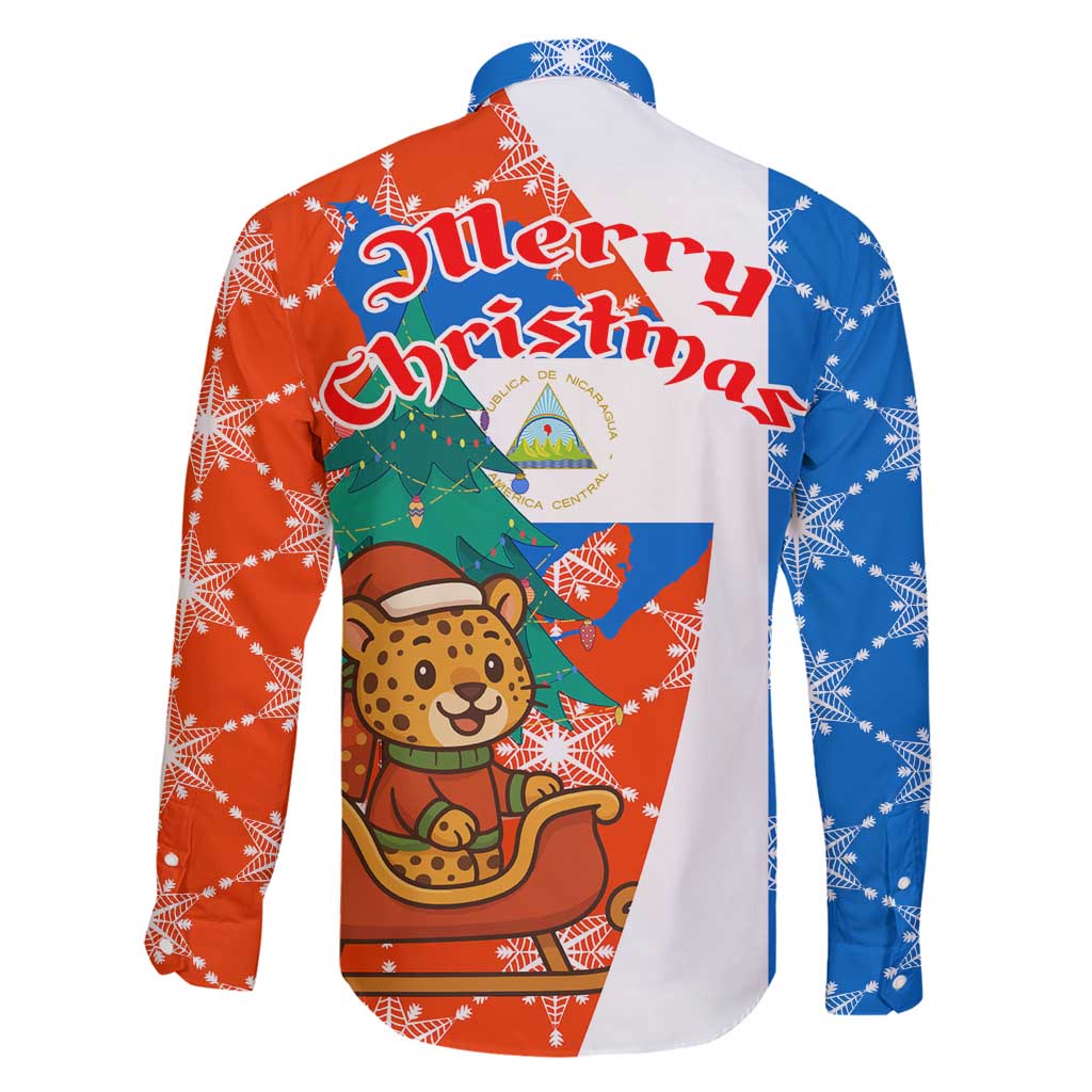 Nicaragua Christmas Family Matching Mermaid Dress and Hawaiian Shirt with Jaguar in Sleigh Christmas Tree Snowflakes and Flag Colors Design - Wonder Print Shop