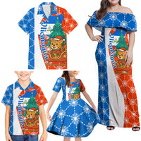 Nicaragua Christmas Family Matching Off Shoulder Maxi Dress and Hawaiian Shirt with Jaguar in Sleigh Christmas Tree Snowflakes and Flag Colors Design - Wonder Print Shop