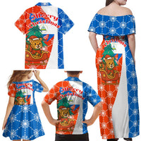 Nicaragua Christmas Family Matching Off Shoulder Maxi Dress and Hawaiian Shirt with Jaguar in Sleigh Christmas Tree Snowflakes and Flag Colors Design - Wonder Print Shop
