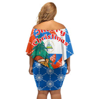 Nicaragua Christmas Family Matching Off Shoulder Short Dress and Hawaiian Shirt with Jaguar in Sleigh Christmas Tree Snowflakes and Flag Colors Design - Wonder Print Shop