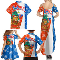 Nicaragua Christmas Family Matching Summer Maxi Dress and Hawaiian Shirt with Jaguar in Sleigh Christmas Tree Snowflakes and Flag Colors Design - Wonder Print Shop