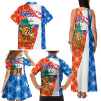 Nicaragua Christmas Family Matching Tank Maxi Dress and Hawaiian Shirt with Jaguar in Sleigh Christmas Tree Snowflakes and Flag Colors Design - Wonder Print Shop