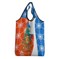 Nicaragua Christmas Grocery Bag with Jaguar in Sleigh Christmas Tree Snowflakes and Flag Colors Design - Wonder Print Shop