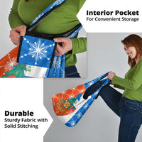 Nicaragua Christmas Grocery Bag with Jaguar in Sleigh Christmas Tree Snowflakes and Flag Colors Design - Wonder Print Shop