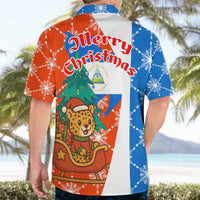 Nicaragua Christmas Hawaiian Shirt with Jaguar in Sleigh Christmas Tree Snowflakes and Flag Colors Design - Wonder Print Shop