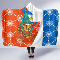 Nicaragua Christmas Hooded Blanket with Jaguar in Sleigh Christmas Tree Snowflakes and Flag Colors Design - Wonder Print Shop