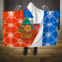 Nicaragua Christmas Hooded Blanket with Jaguar in Sleigh Christmas Tree Snowflakes and Flag Colors Design - Wonder Print Shop