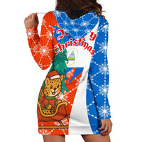 Nicaragua Christmas Hoodie Dress with Jaguar in Sleigh Christmas Tree Snowflakes and Flag Colors Design - Wonder Print Shop