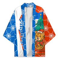 Nicaragua Christmas Kimono with Jaguar in Sleigh Christmas Tree Snowflakes and Flag Colors Design - Wonder Print Shop
