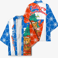 Nicaragua Christmas Kimono with Jaguar in Sleigh Christmas Tree Snowflakes and Flag Colors Design - Wonder Print Shop