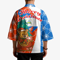 Nicaragua Christmas Kimono with Jaguar in Sleigh Christmas Tree Snowflakes and Flag Colors Design - Wonder Print Shop