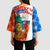 Nicaragua Christmas Kimono Sleeve Blouse with Jaguar in Sleigh Christmas Tree Snowflakes and Flag Colors Design - Wonder Print Shop