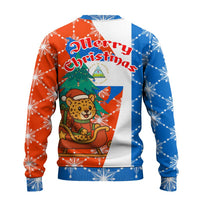 Nicaragua Christmas Ugly Christmas Sweater with Jaguar in Sleigh Christmas Tree Snowflakes and Flag Colors Design - Wonder Print Shop