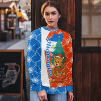 Nicaragua Christmas Ugly Christmas Sweater with Jaguar in Sleigh Christmas Tree Snowflakes and Flag Colors Design - Wonder Print Shop