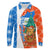 Nicaragua Christmas Long Sleeve Polo Shirt with Jaguar in Sleigh Christmas Tree Snowflakes and Flag Colors Design - Wonder Print Shop
