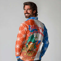 Nicaragua Christmas Long Sleeve Polo Shirt with Jaguar in Sleigh Christmas Tree Snowflakes and Flag Colors Design - Wonder Print Shop