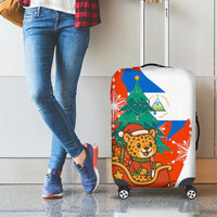 Nicaragua Christmas Luggage Cover with Jaguar in Sleigh Christmas Tree Snowflakes and Flag Colors Design - Wonder Print Shop