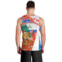 Nicaragua Christmas Men Tank Top with Jaguar in Sleigh Christmas Tree Snowflakes and Flag Colors Design - Wonder Print Shop