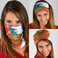 Nicaragua Christmas Neck Gaiter with Jaguar in Sleigh Christmas Tree Snowflakes and Flag Colors Design - Wonder Print Shop