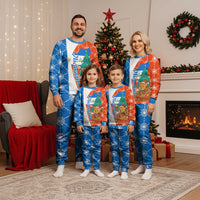 Nicaragua Christmas Pajama Set with Jaguar in Sleigh Christmas Tree Snowflakes and Flag Colors Design - Wonder Print Shop