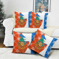 Nicaragua Christmas Pillow Cover with Jaguar in Sleigh Christmas Tree Snowflakes and Flag Colors Design - Wonder Print Shop