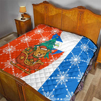 Nicaragua Christmas Quilt with Jaguar in Sleigh Christmas Tree Snowflakes and Flag Colors Design - Wonder Print Shop