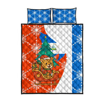 Nicaragua Christmas Quilt Bed Set with Jaguar in Sleigh Christmas Tree Snowflakes and Flag Colors Design - Wonder Print Shop