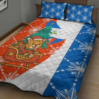 Nicaragua Christmas Quilt Bed Set with Jaguar in Sleigh Christmas Tree Snowflakes and Flag Colors Design - Wonder Print Shop