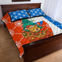 Nicaragua Christmas Quilt Bed Set with Jaguar in Sleigh Christmas Tree Snowflakes and Flag Colors Design - Wonder Print Shop