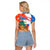 Nicaragua Christmas Raglan Cropped T Shirt with Jaguar in Sleigh Christmas Tree Snowflakes and Flag Colors Design - Wonder Print Shop
