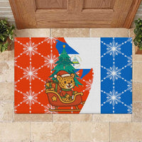 Nicaragua Christmas Rubber Doormat with Jaguar in Sleigh Christmas Tree Snowflakes and Flag Colors Design - Wonder Print Shop