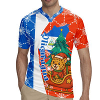 Nicaragua Christmas Rugby Jersey with Jaguar in Sleigh Christmas Tree Snowflakes and Flag Colors Design - Wonder Print Shop