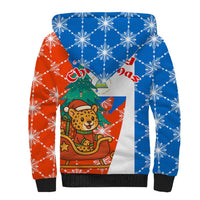 Nicaragua Christmas Sherpa Hoodie with Jaguar in Sleigh Christmas Tree Snowflakes and Flag Colors Design - Wonder Print Shop
