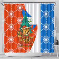 Nicaragua Christmas Shower Curtain with Jaguar in Sleigh Christmas Tree Snowflakes and Flag Colors Design - Wonder Print Shop