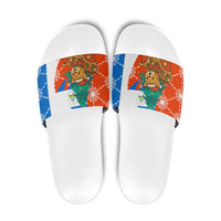 Nicaragua Christmas Slide Sandals with Jaguar in Sleigh Christmas Tree Snowflakes and Flag Colors Design - Wonder Print Shop