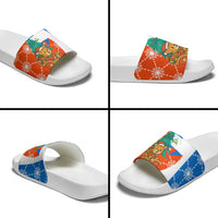Nicaragua Christmas Slide Sandals with Jaguar in Sleigh Christmas Tree Snowflakes and Flag Colors Design - Wonder Print Shop