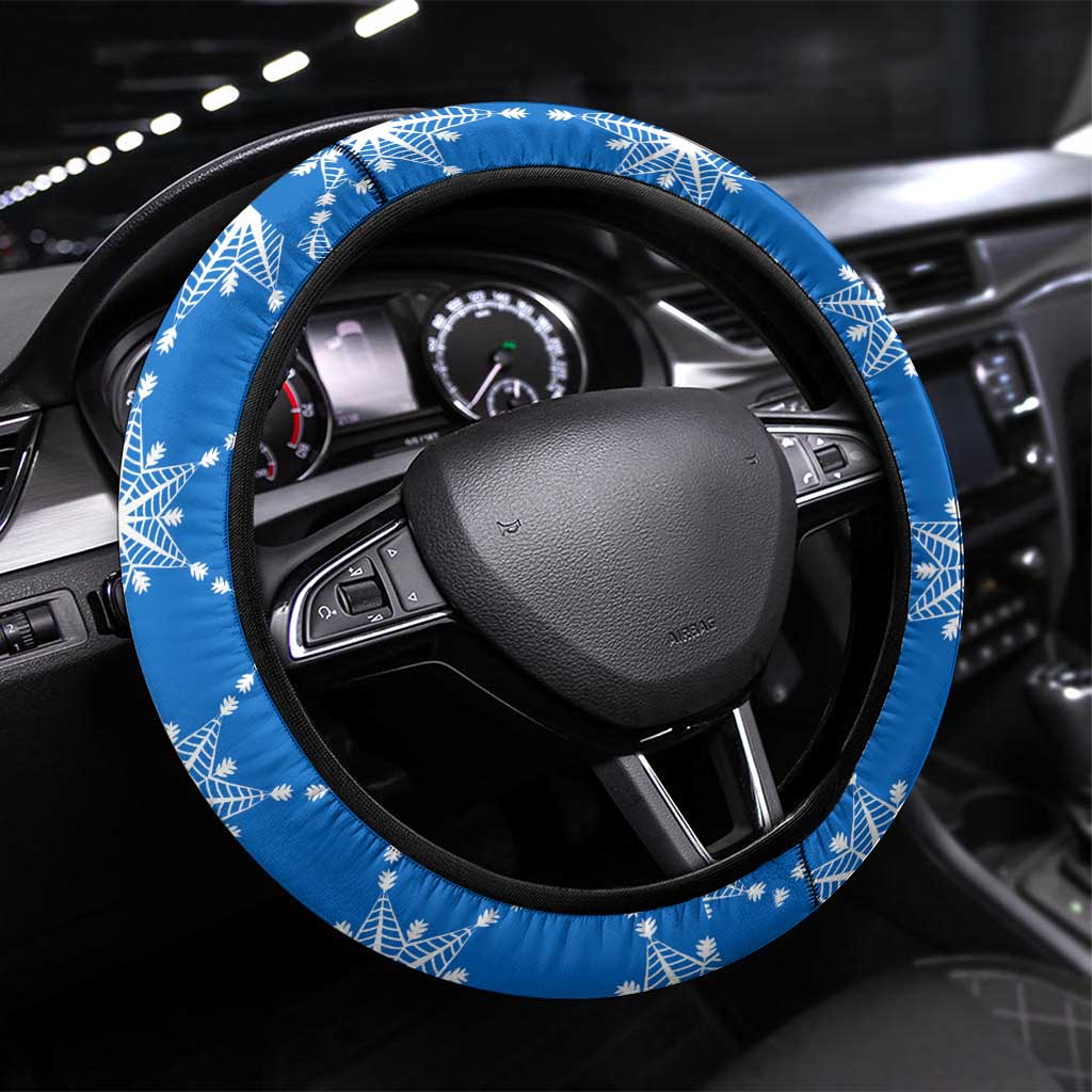 Nicaragua Christmas Steering Wheel Cover with Jaguar in Sleigh Christmas Tree Snowflakes and Flag Colors Design - Wonder Print Shop