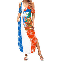 Nicaragua Christmas Summer Maxi Dress with Jaguar in Sleigh Christmas Tree Snowflakes and Flag Colors Design - Wonder Print Shop